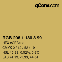 Color code: RGB 206.1 180.8 99 | qconv.com