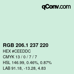 Color code: RGB 206.1 237 220 | qconv.com