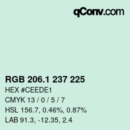 Color code: RGB 206.1 237 225 | qconv.com
