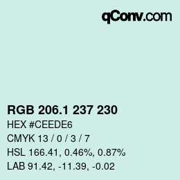 Color code: RGB 206.1 237 230 | qconv.com