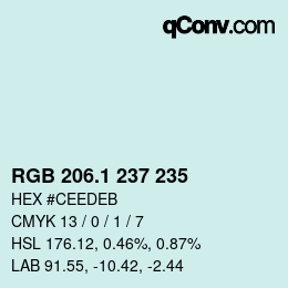 Color code: RGB 206.1 237 235 | qconv.com