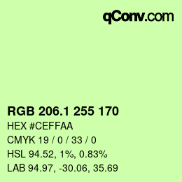 カラーコード: RGB 206.1 255 170 | qconv.com