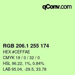 カラーコード: RGB 206.1 255 174 | qconv.com