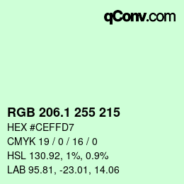 Color code: RGB 206.1 255 215 | qconv.com