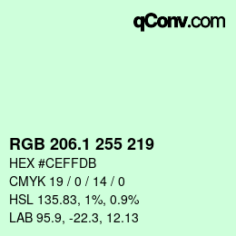 Color code: RGB 206.1 255 219 | qconv.com