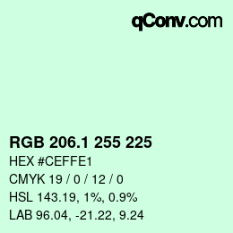 Color code: RGB 206.1 255 225 | qconv.com