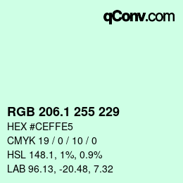 Color code: RGB 206.1 255 229 | qconv.com