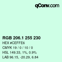 Color code: RGB 206.1 255 230 | qconv.com
