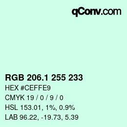 Color code: RGB 206.1 255 233 | qconv.com
