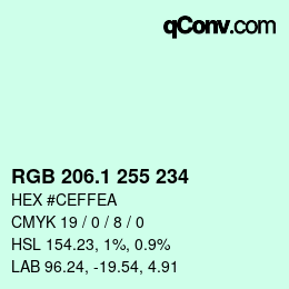 Color code: RGB 206.1 255 234 | qconv.com