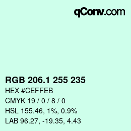 Color code: RGB 206.1 255 235 | qconv.com