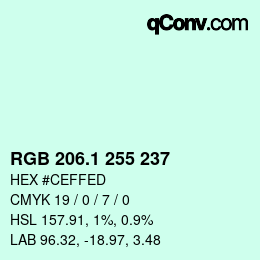 カラーコード: RGB 206.1 255 237 | qconv.com