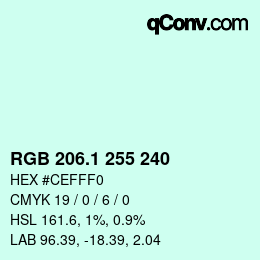 Color code: RGB 206.1 255 240 | qconv.com