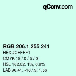 カラーコード: RGB 206.1 255 241 | qconv.com