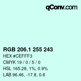 Color code: RGB 206.1 255 243 | qconv.com