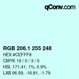 Farbcode: RGB 206.1 255 248 | qconv.com