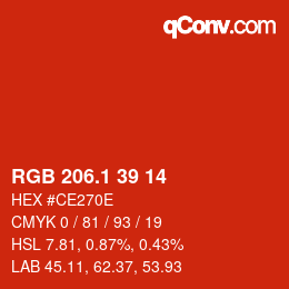 カラーコード: RGB 206.1 39 14 | qconv.com