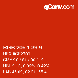 カラーコード: RGB 206.1 39 9 | qconv.com