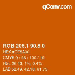 Color code: RGB 206.1 90.8 0 | qconv.com