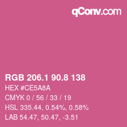 カラーコード: RGB 206.1 90.8 138 | qconv.com