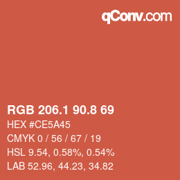 カラーコード: RGB 206.1 90.8 69 | qconv.com