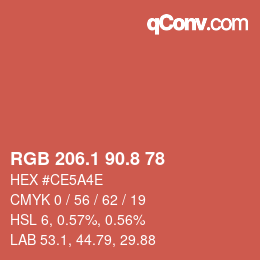 カラーコード: RGB 206.1 90.8 78 | qconv.com