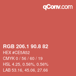 カラーコード: RGB 206.1 90.8 82 | qconv.com
