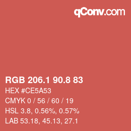 カラーコード: RGB 206.1 90.8 83 | qconv.com
