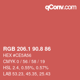 カラーコード: RGB 206.1 90.8 86 | qconv.com