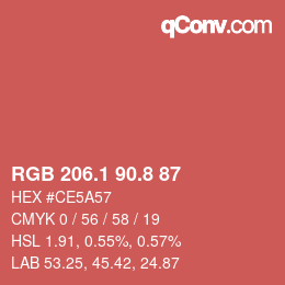 カラーコード: RGB 206.1 90.8 87 | qconv.com