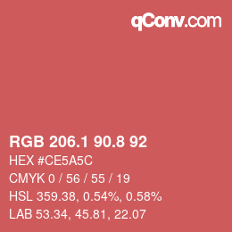 カラーコード: RGB 206.1 90.8 92 | qconv.com