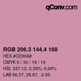 カラーコード: RGB 206.3 144.4 168 | qconv.com