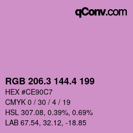 カラーコード: RGB 206.3 144.4 199 | qconv.com