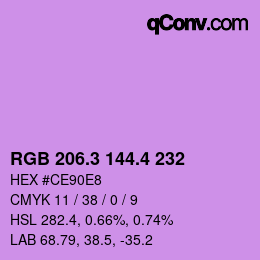カラーコード: RGB 206.3 144.4 232 | qconv.com