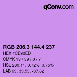 カラーコード: RGB 206.3 144.4 237 | qconv.com