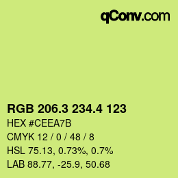 カラーコード: RGB 206.3 234.4 123 | qconv.com