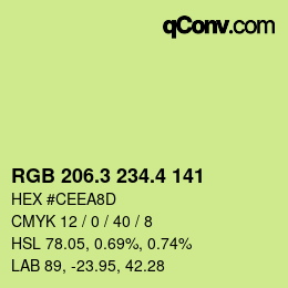 カラーコード: RGB 206.3 234.4 141 | qconv.com