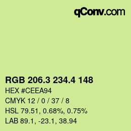カラーコード: RGB 206.3 234.4 148 | qconv.com