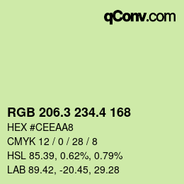 カラーコード: RGB 206.3 234.4 168 | qconv.com