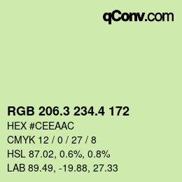 カラーコード: RGB 206.3 234.4 172 | qconv.com