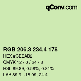 カラーコード: RGB 206.3 234.4 178 | qconv.com