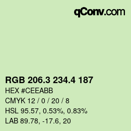 カラーコード: RGB 206.3 234.4 187 | qconv.com