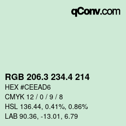 カラーコード: RGB 206.3 234.4 214 | qconv.com