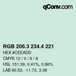 カラーコード: RGB 206.3 234.4 221 | qconv.com