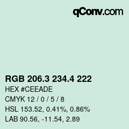 カラーコード: RGB 206.3 234.4 222 | qconv.com