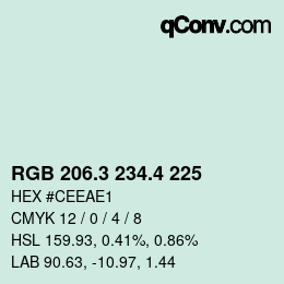 カラーコード: RGB 206.3 234.4 225 | qconv.com