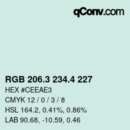 カラーコード: RGB 206.3 234.4 227 | qconv.com