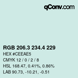 カラーコード: RGB 206.3 234.4 229 | qconv.com