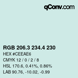 カラーコード: RGB 206.3 234.4 230 | qconv.com