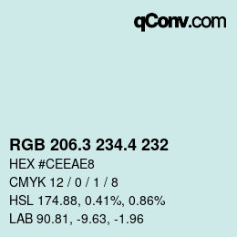 カラーコード: RGB 206.3 234.4 232 | qconv.com